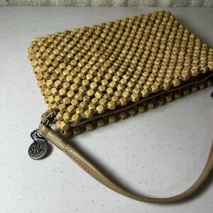 The‎ Sak Handbag vintage style Wood Beaded natural wood color vegan boho #0134